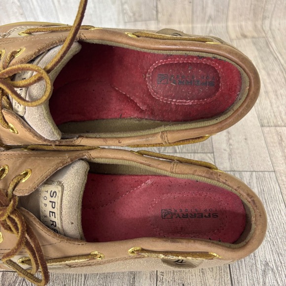 Sperry Top Sider Women's 9.5 M Boat Shoes Tan Leather Lace Up Slip On Moccasins - Picture 9 of 9